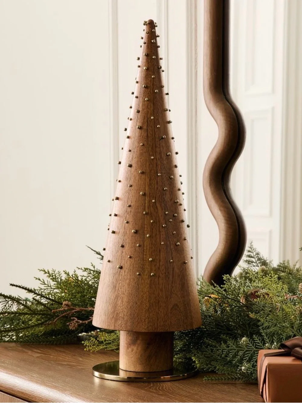 Crate & Barrel Studded Wood Trees Set of 2 * NEW